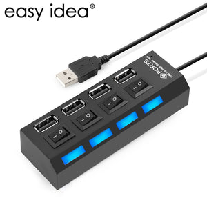 4 Port USB Hub 2.0 High Speed USB 2.0 Hub USB Splitter With ON/OFF Switch For Tablet Laptop Computer Notebook