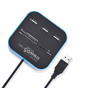 USB Hub 2.0 3 Ports With Card Reader Mini Hub USB Combo All In One High Speed  USB Splitter Adapter For PC Laptop Computer