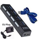 USB 3.0 HUB For Macbook Laptop USB Splitter With Power Adapter Super Speed 4/7 Ports HUB USB With On/Off Switch HUB 3.0