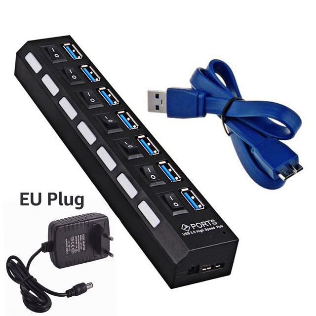 USB HUB 3.0 Super Speed 5Gbps 7 Ports USB 3.0 HUB USB Splitter With On/Off Switch Platooninsert For Computer Peripherals