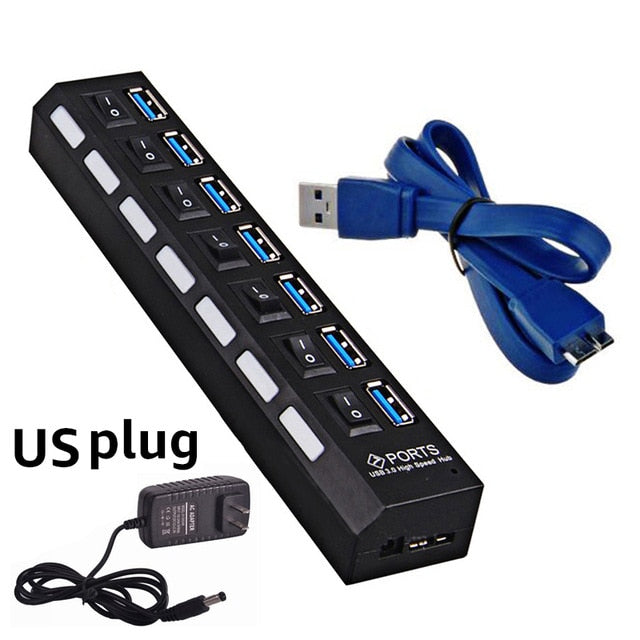 USB HUB 3.0 Super Speed 5Gbps 7 Ports USB 3.0 HUB USB Splitter With On/Off Switch Platooninsert For Computer Peripherals