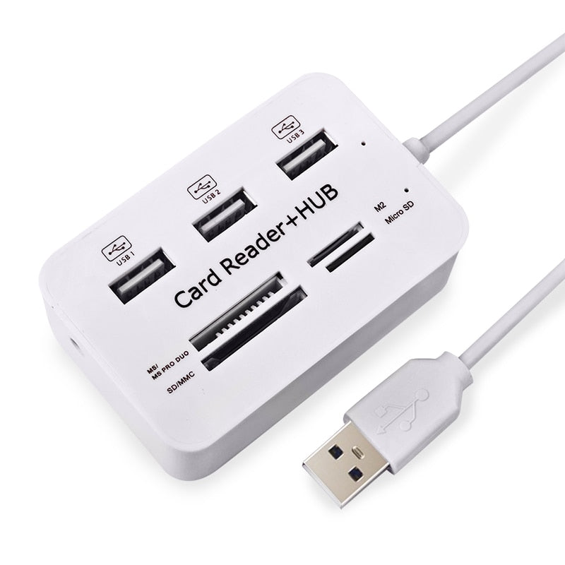 Mini Card Reader USB Hub Combo 2.0 High Speed Multi USB 2.0 Hub USB Splitter Portable All In One For SD/MMC/M2/MS Pro Duo